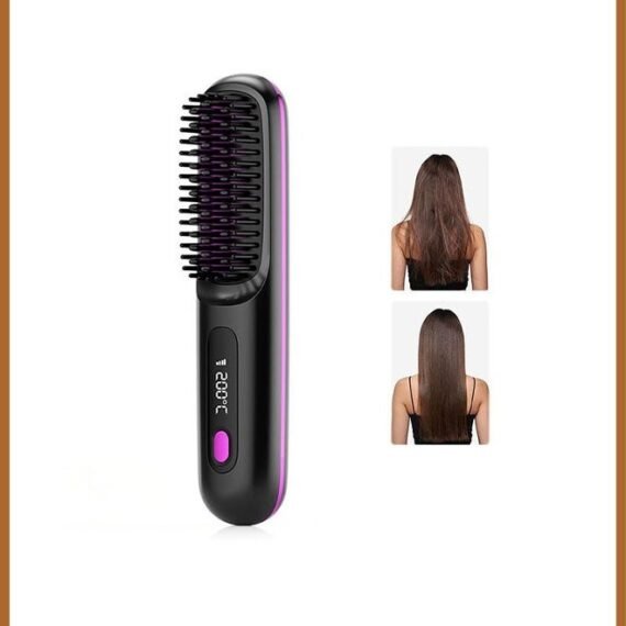 Cordless Hair Straightener Straightening Brush,USB Charging,LCD Ceramic Heated Electric Comb,3 Mode Multi Gear Adjustment (Black)