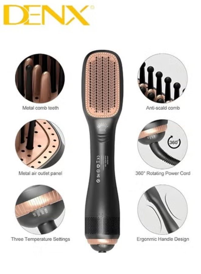 2-in-1 Professional Hair Dryer Brush – 1200W Ceramic Hot Air Styler for Fast Drying and Volumizing, Oval Barrel Blow Dryer Brush with Multiple Heat Settings, Anti-Frizz Technology, Lightweight Ergonomic Design for All Hair Types – Black