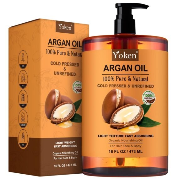 Yoken Argan Oil for Hair, Pure and Natural Morocco Argan Oil, Argon Oil For Hair, Scalp, Face & Skin Care, 100% Cold Pressed Hair Conditioner, Unrefined Argon Nails Carrier Oil (16 Fl Oz)