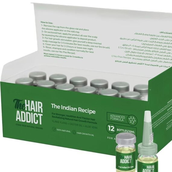 The Hair Addict Indian Recipe Hair Oil Treatment - Natural Follicle-Nourishing Scalp Boost for Fuller Thicker Hair - Strengthening Herbal Blend - 12 Vials