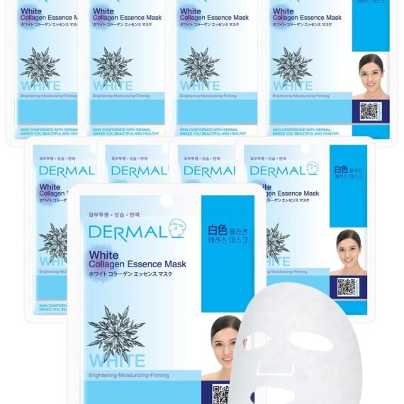 DERMAL White Collagen Essence Full Face Facial Mask Sheet 23g Pack of 10