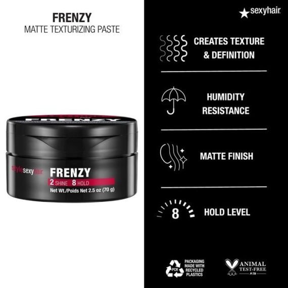 Style Frenzy Matte Texturizing Paste, 2.5 Oz | Fullness, Texture and Definition | Helps Create Bulk | Semi-Matte