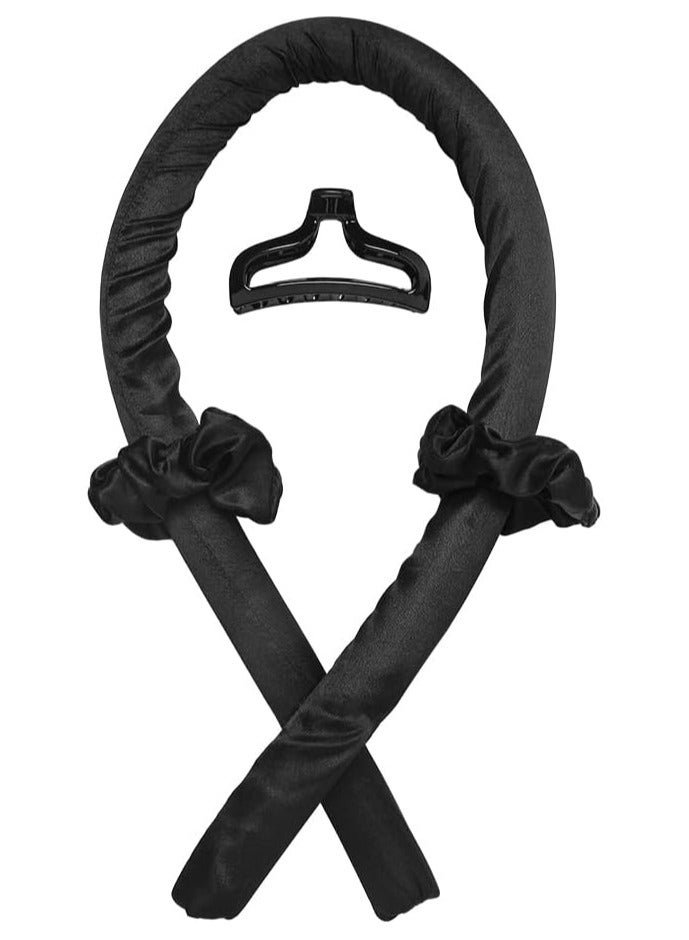 Heatless Curling Rod Headband,Lazy Hair Curler,No Heat Silk Curlers,Soft Rubber Hair Rollers,Curling Ribbon and Rods for Natural Hair,Hair Waver Hair Curling Kit for Natural Waves (Black)