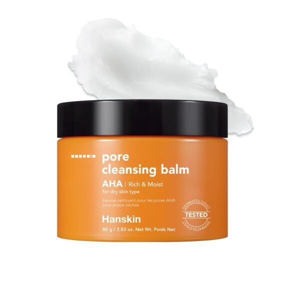 Hanskin AHA Pore Cleansing Balm â€“ Korean Melting Balm Cleanser, Gentle Makeup Remover for Dry, Dull Skin | Solid-to-Oil Cleanser with AHA & Nourishing Oils | K-Beauty | 2.82 oz