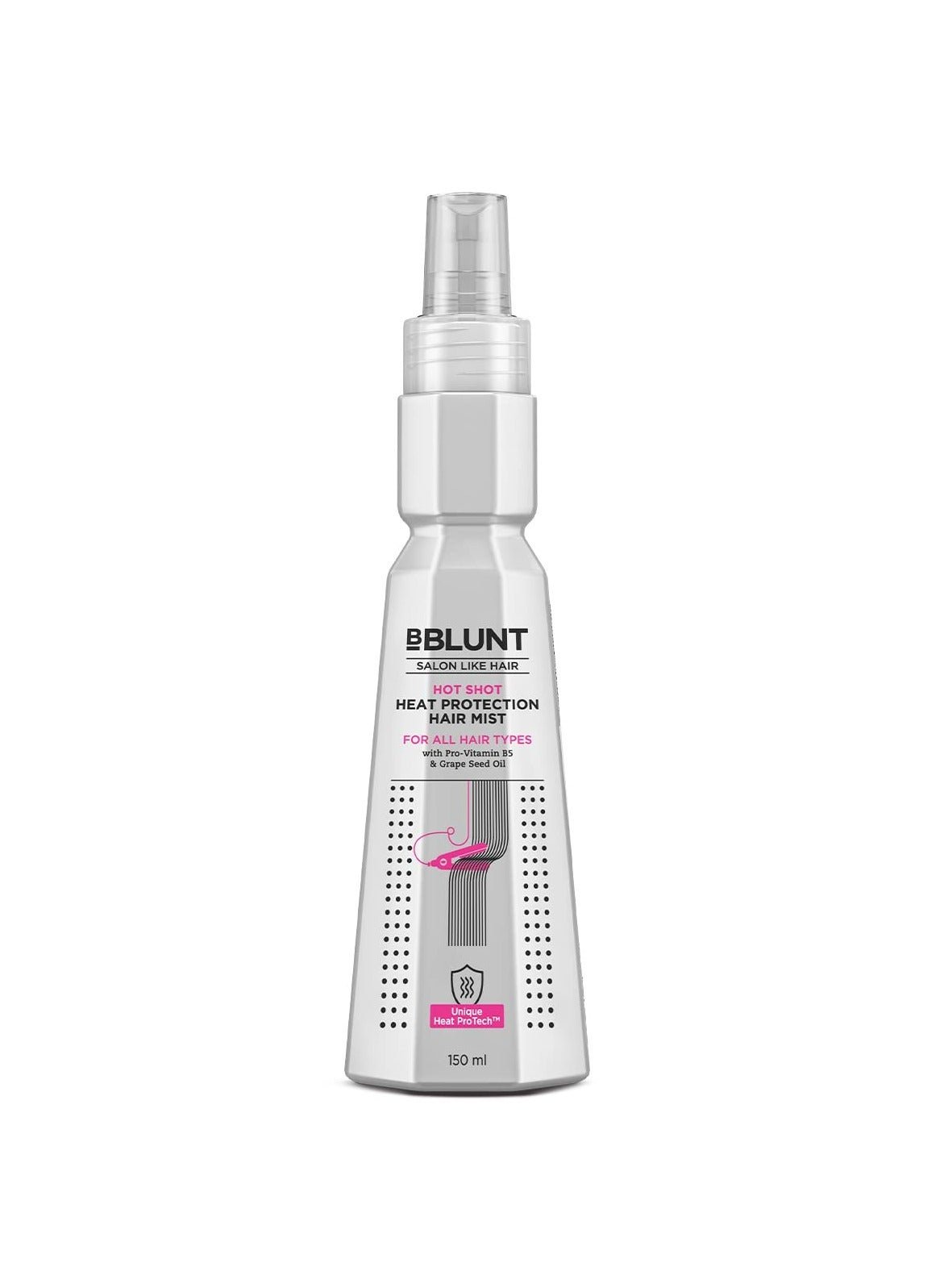 Bblunt Hot Shot Heat Protection Hair Mist | With Grapeseed Oil & Provitamin B5 | No Sulphate, No Paraben, No SLS | Designed for Indian Hair | Prevents Damage | Upto 230° Celsius Protection | For Men & Women | 150 ml