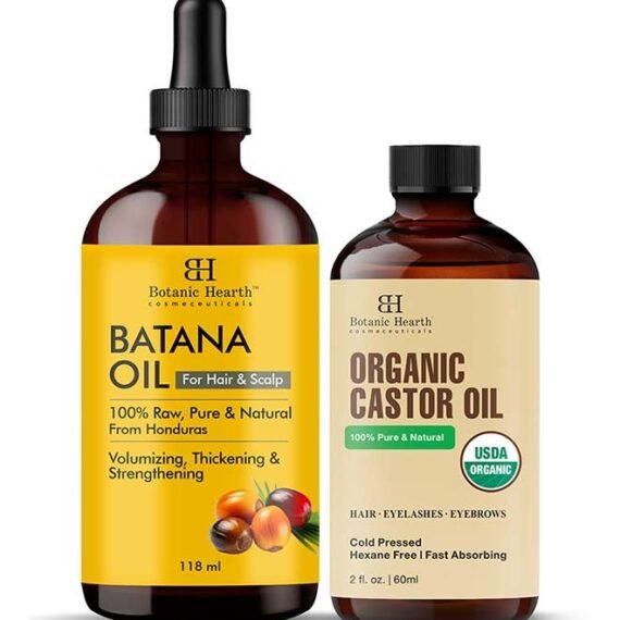Pack Of 2, Organic Castor Oil 60 Ml, Usda Certified Organic,100% Pure And Hexane Free, With Eyebrow And Eyelash Brush And 118 Ml Raw Batana Oil For Hair Growth For Thicker, Stronger Hair