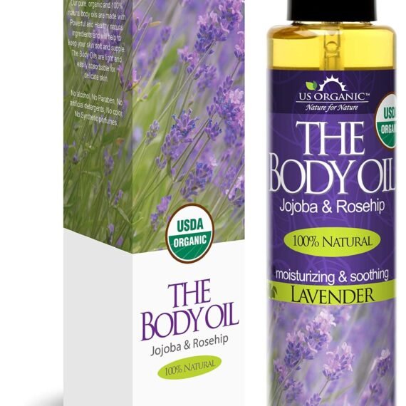 US Organic Body Oil - Elegant Lavender - Jojoba and Rosehip Oil with Vitamin E, Certified Organic, No Alcohol, Paraben, Artificial Detergents, Color or Synthetic perfumes, 5 Fl.oz. (Lavender)