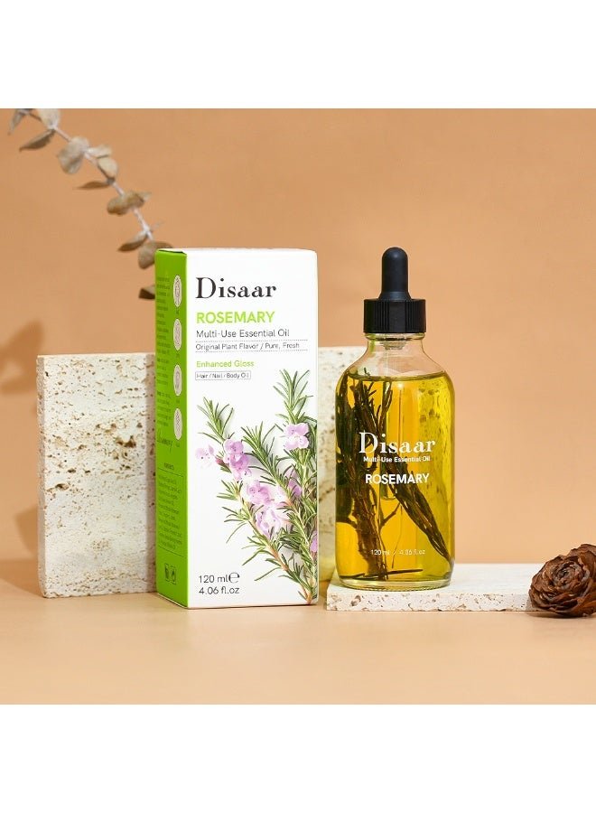 Pure Disaar Rosemary Essential Oil – 120ml Multi-Purpose Organic Formula for Hair Growth, Nail Care & Smooth Skin | Natural Plant Aroma | Enhanced Gloss for Deep Nourishment & Shine