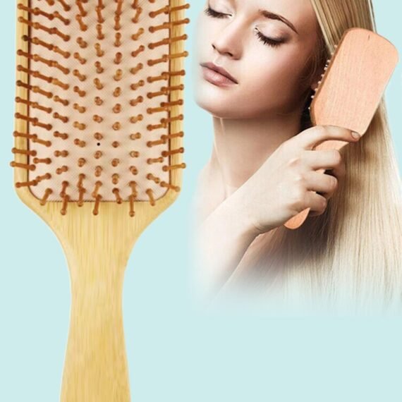 Bamboo Hairbrush for Scalp Massage and Hair Growth Anti Frizz and Static Free for Thick Thin Curly and Dry Hairbrush Detangler Wooden Brush for Women Men and Kids Paddle Detangling Brush