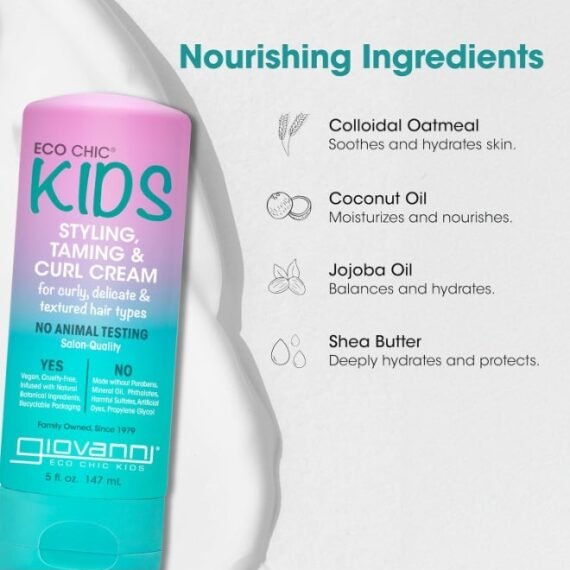 Eco Chic Kids Styling Taming & Curl Cream - Kids Curl Cream, Kids Curly Hair Products, Curl Cream For Curly Hair Kids, For Curly, Delicate And Textured Hair Types, Salon Quality - 5 Fl Oz