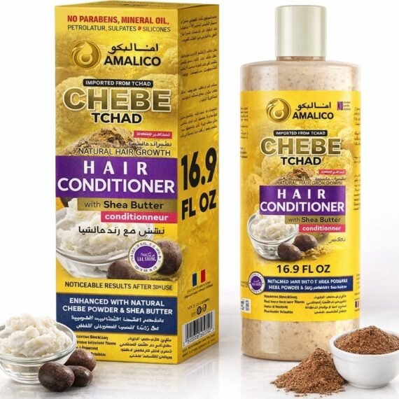 AMALICO African Chebe Powder Conditioner for Hair Growth with SHEA BUTTER Ready to Use Sweet Almond, Palm, Olive Oil Deep Scalp Nourishment Sulphate Free 500 ML