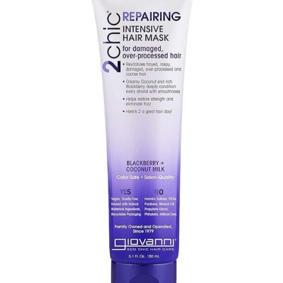 Giovanni 2Chic Repairing Intensive Hair Mask, Infused With Blackberry And Coconut Oil, Deep Conditioning Treatment For Damaged Hair 180ml