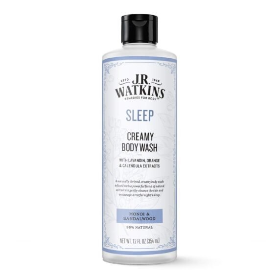 J.R. Watkins Sleep Creamy Moisturizing Body Wash, Cleanses & Encourages Restful Sleep, Natural Monoi & Sandalwood, 12 oz