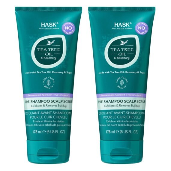HASK TEA TREE OIL & ROSEMARY Pre-Shampoo Scalp Scrub for All Hair Types, Color Safe, Gluten-Free, Sulfate-Free, Paraben-Free, Cruelty-Free - Pack of 2
