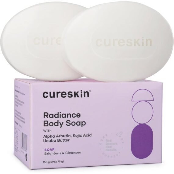 Cureskin Radiance Body Soap | For Pigmentation & Sun Damage with Alpha Arbutin, Kojic Acid and Ucuba Butter | Soap Tan Removal, 75 g (Pack of 1)
