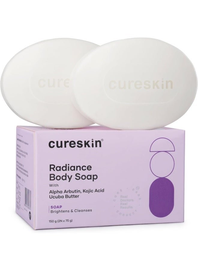 Cureskin Radiance Body Soap | For Pigmentation & Sun Damage with Alpha Arbutin, Kojic Acid and Ucuba Butter | Soap Tan Removal, 75 g (Pack of 1)