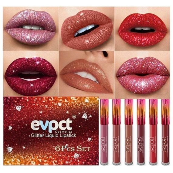6Pcs Matte to Glitter Liquid Lipstick Long Lasting Lip Set Kit,6 Color Diamond Shiny Dark Red Pink Purple Glitter Sparkly Glossy Metallic Shimmer Sparkle Waterproof Lipstick Lip Gloss for Women