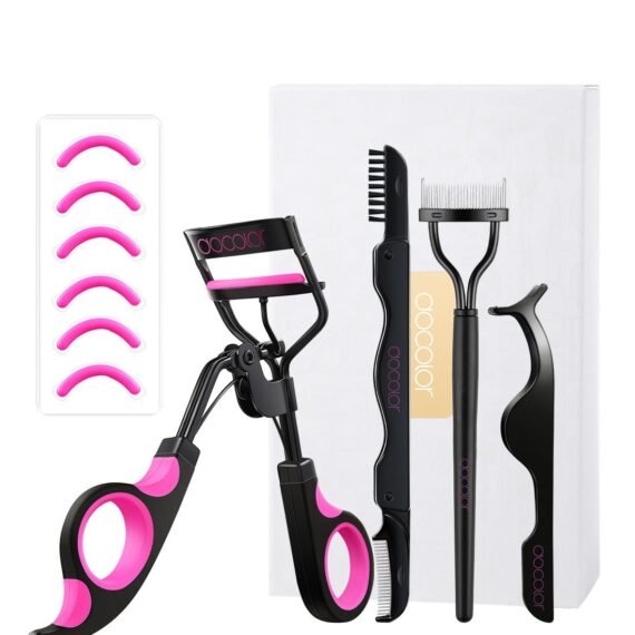 4-in-1 Professional Eyelash Curler Kit – Stainless Steel Curler + 6 Pads, Eyelash Comb & Tweezers & Dual Brush