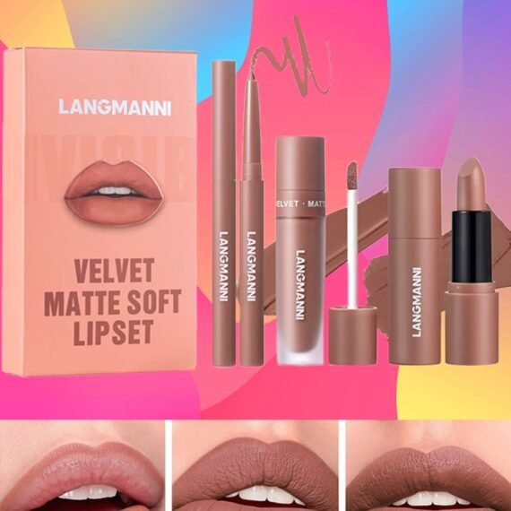 3 in 1 Matte Soft Lip Set Lip Liner Liquid Lip Gloss and Lipstick Combo Set Soft Smooth Natural Lip Contour Set Waterproof and Long Lasting Effect All in One Lip Makeup Gift Set 01