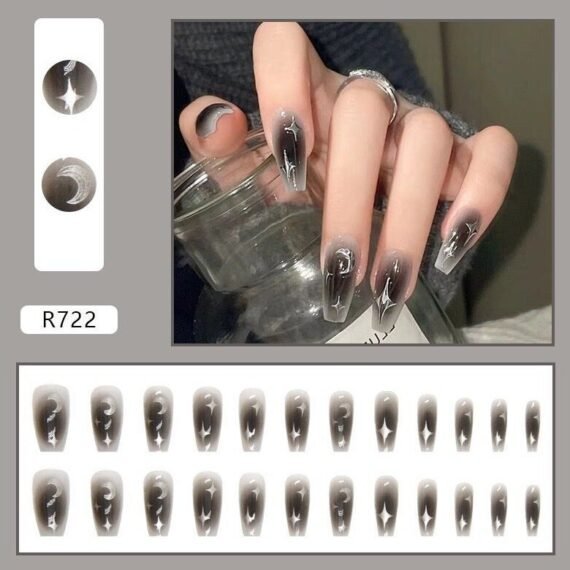 24pcs Fake Nails, Nude Pink Press On Nails With Silver Ripple Design, Glossy Full Cover Medium Almond False Nails For Women And Girls