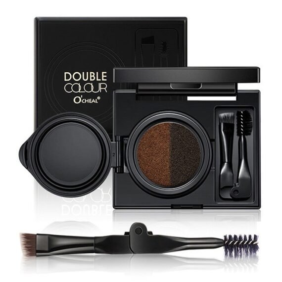 Double Colour-Air Cushion Eyebrow Cream, 2 Color Luxury Brow Powder, Eyebrow Shaping For Full Thick Arches, for Eye Makeup, Shaping and Defining Eyebrows, with Brush