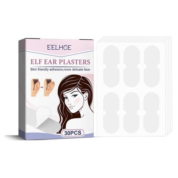30 Pcs Ear Stickers，Elf Ear Tapes,Ear Lobe Saver Lifts，Strong Support Transparent Painless Silicone Cosmetic Ear Stickers Say Goodbye to Flat Ears，to Creat V-Shaped Face，Natural Ear Contours