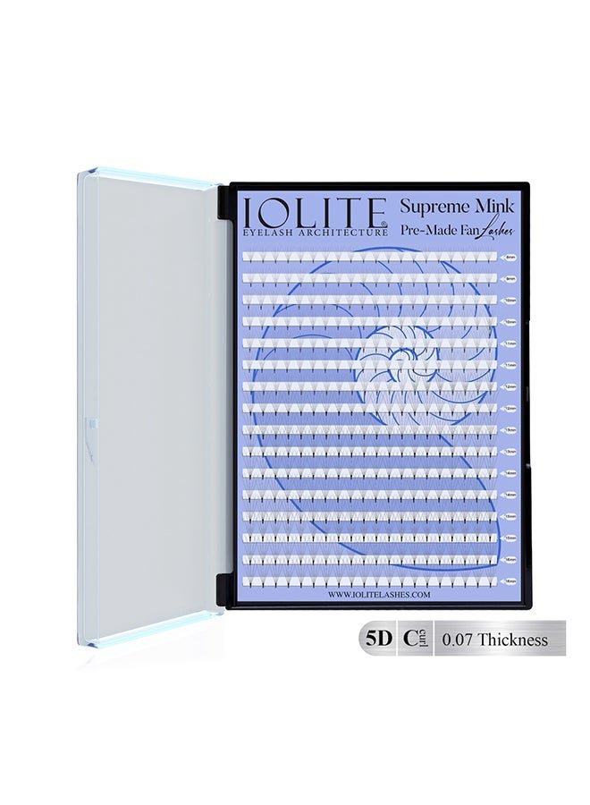 Iolite Eyelash Extensions - 5D Supreme Mink Pre-Made Fan Lash Extensions – C Curl, 0.7T Mix (8mm-16mm) | Fast Application | Premium Volume, Lightweight & Natural | Salon-Quality for Lash Artists ISMP5DC7T
