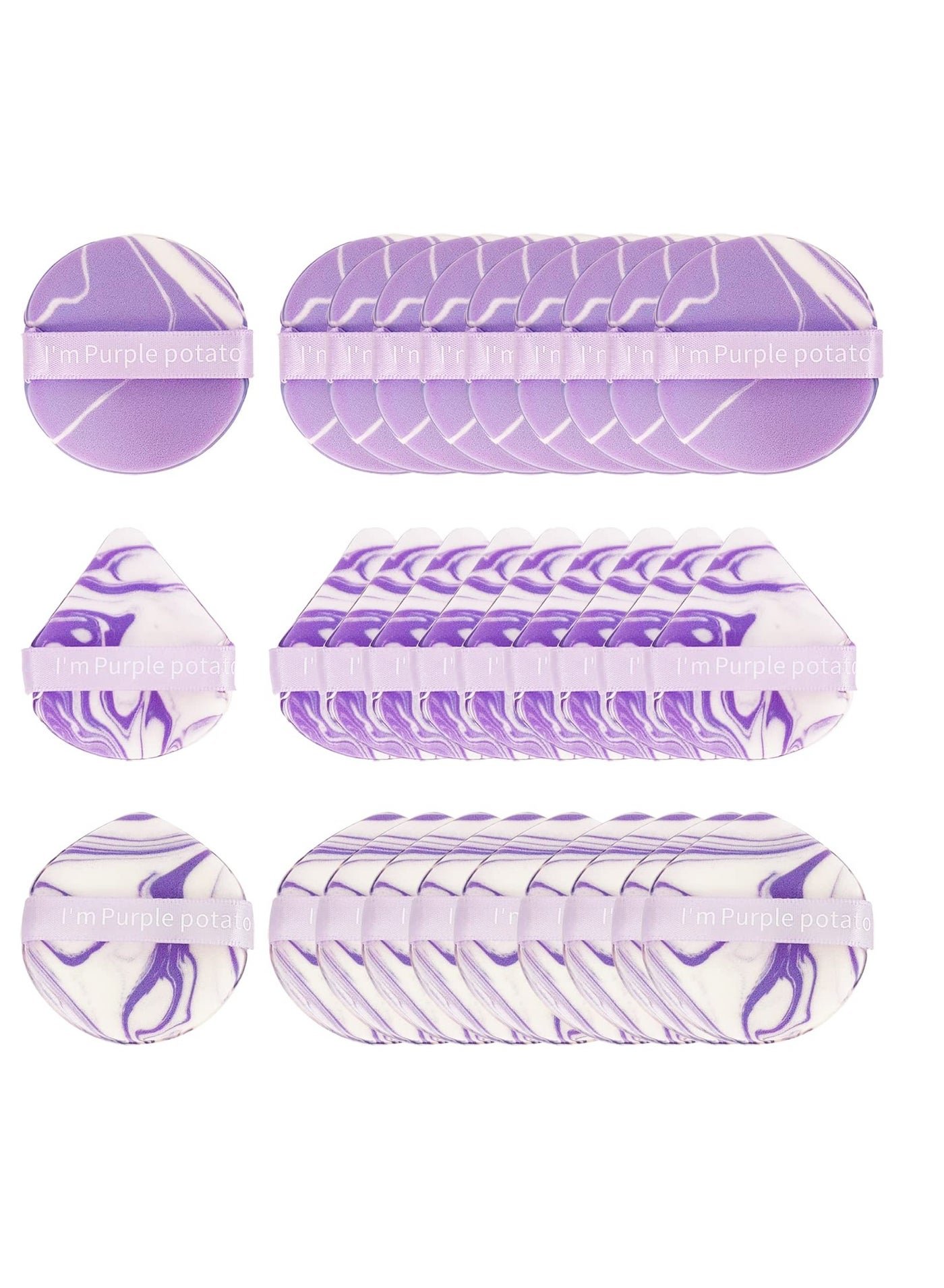 30 Pcs Powder Puff, Use for Dry and Wet, Purple Double Side Air Cushion Powder Puff, Soft Makeup Beauty Facial Smooth Powder Puff, Cosmetics Blush Applicators Sponges, 3 Shapes