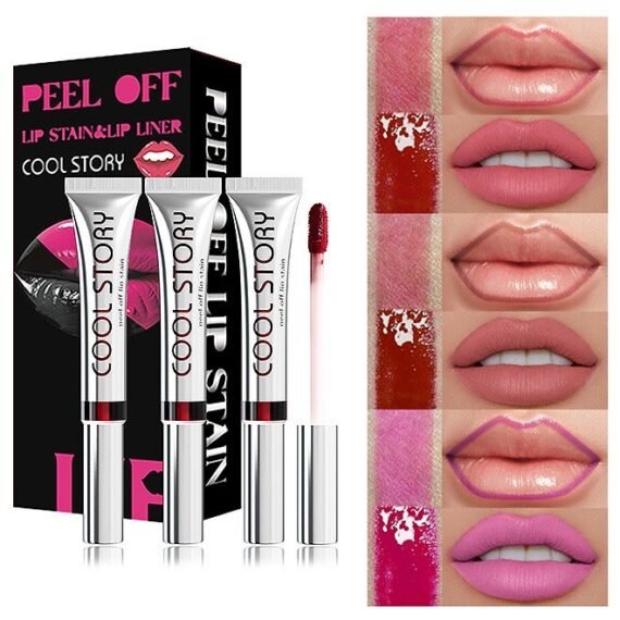 3 Pcs Peel Off Lip Liner Set, Long Lasting Waterproof and Transfer Proof Nude Lip Tint, Nude Matte Lip Contour for Women