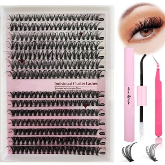 280 Pcs 30D 40D Lash Clusters, Lash Adhesive Glue & Lash Tweezer Set Eyelash Extensions Wispy False Eyelashes Lash Clusters DIY Eyelash Extensions Individual False Eyelashes for Women