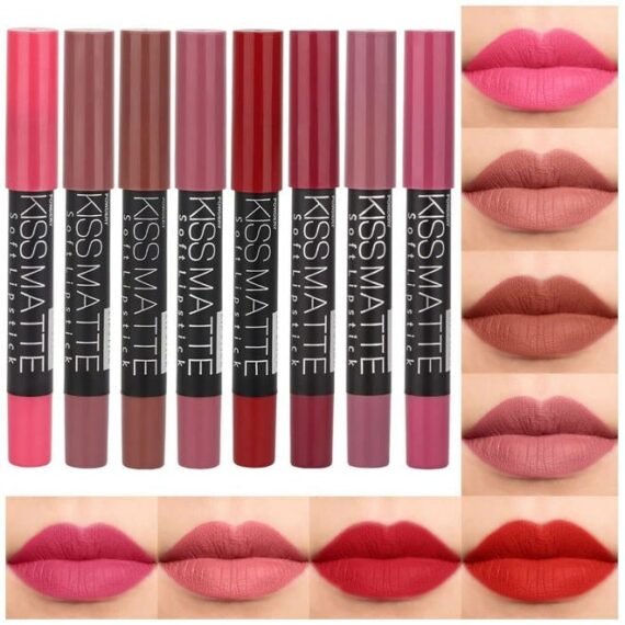 8Pcs Nude Pink Beige Ruby Rose Red Brown Mauve Matte Lipstick and Lip Crayon Lip Liner Pencil Pen Set for Women labial labiales mate magicos 24 horas originales pintalabios permanente 24 horas