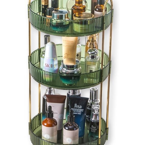 360-Degree Swivel Perfume Storage Rack, 3-Tier Spacious Cosmetic Organizer, Bathroom Makeup Holder & Perfume Display Stand (Green, 3-Tier)