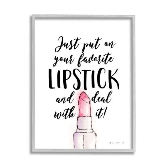 Favorite Lipstick Deal with It Phrase Cosmetic Fashion, Designed by Stephanie Workman Marrott Gray Framed Wall Art, 16 x 20, Off- White