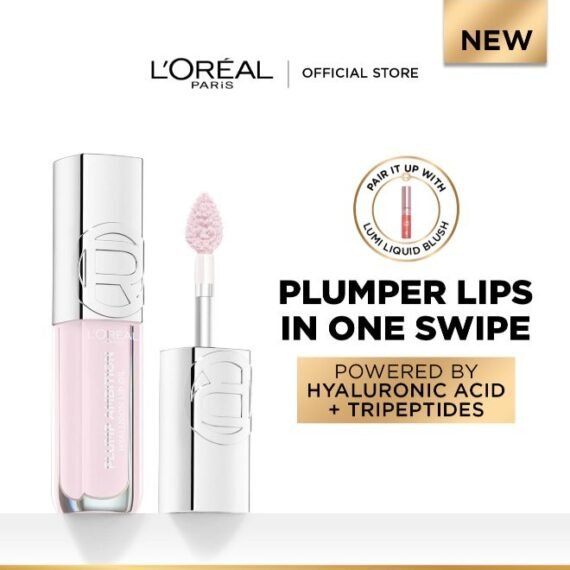 L’Oréal Paris Plump Ambition Hyaluron Lip Oil, Plumping Lip Oil With Hyaluronic Acid and Tripeptides for 24H Hydrated Lip, 5ml, Cristal Clear 101