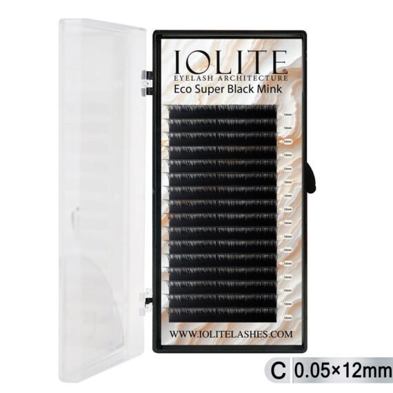 Iolite Super Black Mink Lash Extension – C Curl 0.5T Mix (6mm–15mm) | Premium Black Mink Eyelash Extension Tray for Lash Artists ISBMC5T - 12MM