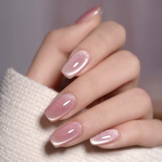 Elegant Women's Press-on Nails – 24pcs Nude & Mirror Shine – Gift-Ready Nail Set for Weddings, Eid & Parties