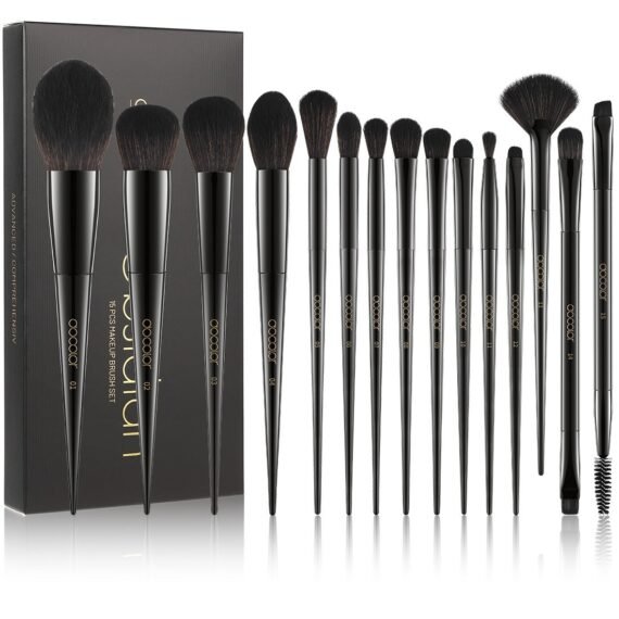 Makeup Brushes 15Pcs Obsidian Makeup Brush Set Premium Synthetic Powder Kabuki Foundation Contour Blush Concealer Eye Shadow Blending Eyeliner Crease Eyebrow Make Up Brush Kit