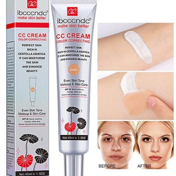 Color Correcting CC Cream 45ml, Hydrating CC Cream, Moisturizing Facial Concealer Sunscreen Full Coverage CC Cream with SPF 25, Dark