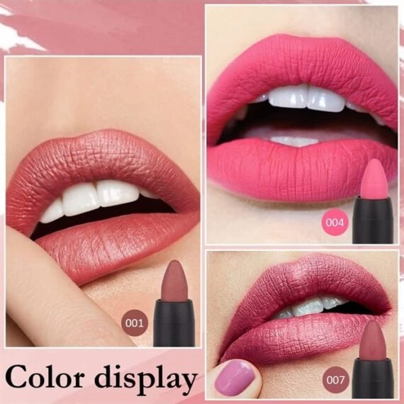 3 Colors Moisture Smooth Longwear Lipstick Pack Set, Matte Color Stick Ultimate Lip Crayon for Makeup Collection - Nourishing Lipstick with a Matte Finish Waterproof Velvet Lipgloss Lip Stain (01# 04#