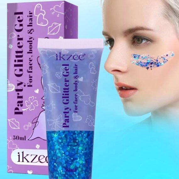 50ml Party Glitter Gel for Face Body and Hair Long Lasting Hight Pigmented Easy Apply Party Holographic Body Glitter Gel for Hair Ears Lip Nails Body and Neck Makeup Color 01