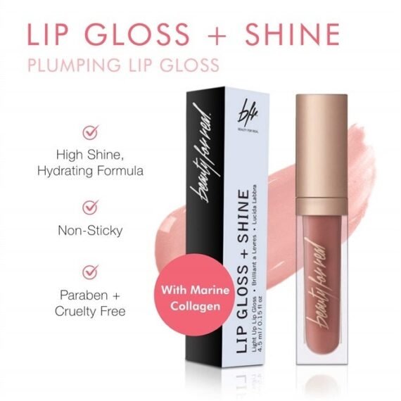 Lip Gloss + Shine, Nudist - Beige Nude Pink - Non-Sticky Plumping & Hydrating Gloss - Light & Mirror In Cap - Contains Marine Collagen - 0.15 fl oz