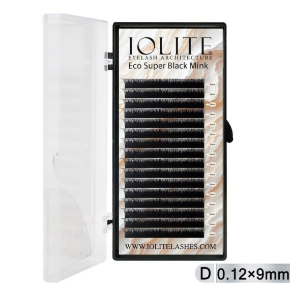 Iolite Super Black Mink Lash Extension – D Curl 0.12T Mix (6mm–15mm) | Premium Black Mink Eyelash Extension Tray for Lash Artists ISBMD12T - 9MM