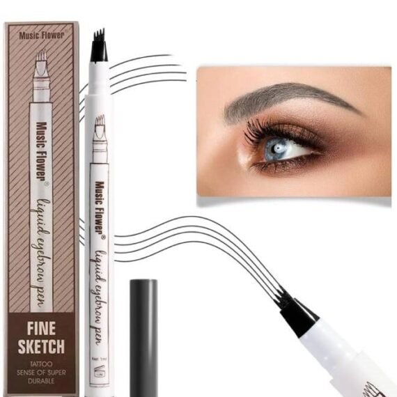 Liquid Eyebrow Pen Eyebrow Pencil Waterproof Smudge Proof Long Lasting Fine Sketch Brow Pen with 4 Micro Fork Tip Liquid Tattoo Microblading Eyebrow Pen Brow Ink Gel Dark Grey 03