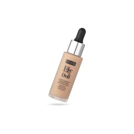 PUPA Milano Like A Doll Perfecting Make-Up Fluid Nude Look Foundation - Light Texture - Natural, Nude Skin Effect - For All Skin Types - Blends Perfectly - Light Beige - 1.01 Oz (50036020)