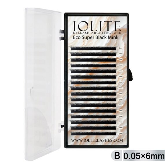 Iolite Super Black Mink Lash Extensions – B Curl 0.05T Mix (6mm–15mm) | Premium Black Mink Eyelash Extension Tray for Lash Artists ISBMB5T - 6MM