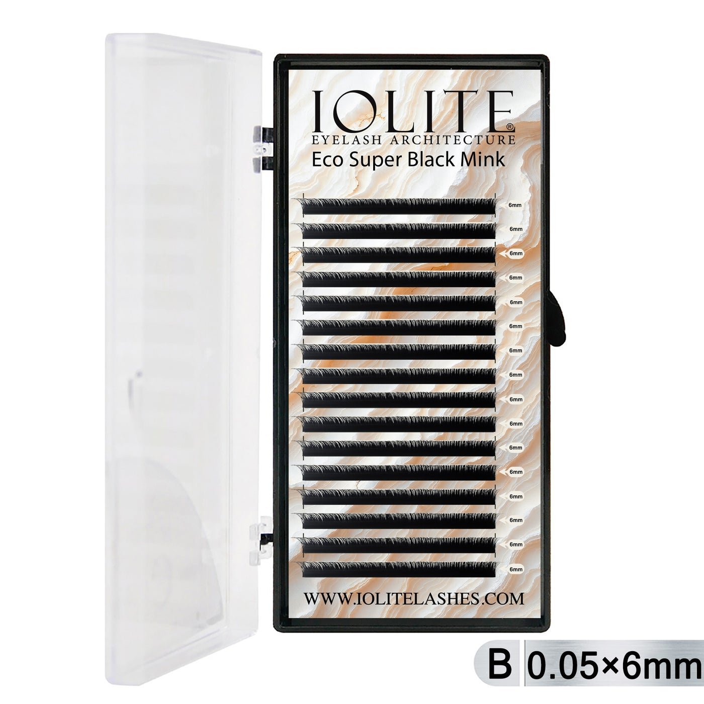 Iolite Super Black Mink Lash Extensions – B Curl 0.05T Mix (6mm–15mm) | Premium Black Mink Eyelash Extension Tray for Lash Artists ISBMB5T - 6MM