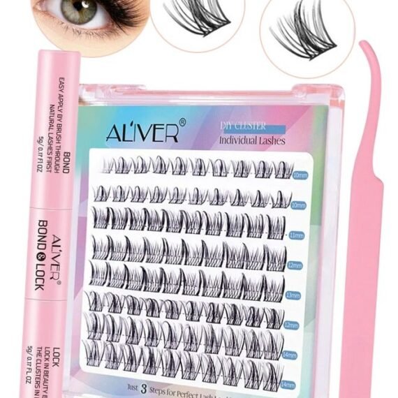 80 Pcs Lash Clusters, Lash Adhesive Glue & Lash Tweezer Set Eyelash Extensions Kit Wispy False Eyelashes Lash Clusters DIY Eyelash Extensions Individual False Eyelashes for Women (10mm - 14mm