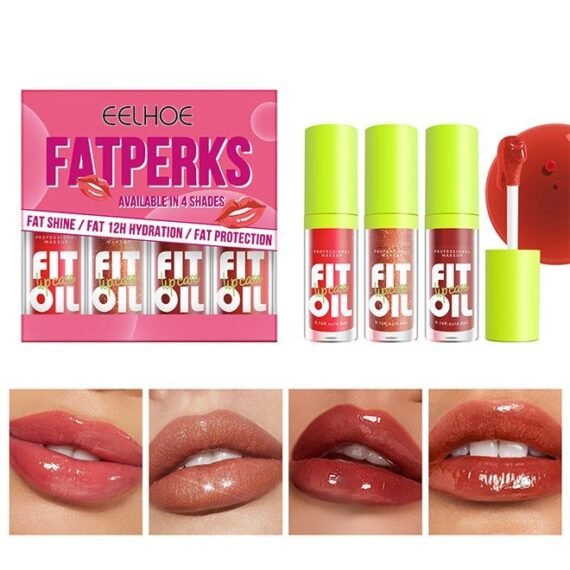 Available In 4 Shades - Fat Oil Lip Glossy Care Kit, Moisturizing Hydrating Lip Set, Lip Oil, Plumping Lipstick Liquid, Non-Sticky Lip Makeup Gift for Women & Girls(#B)