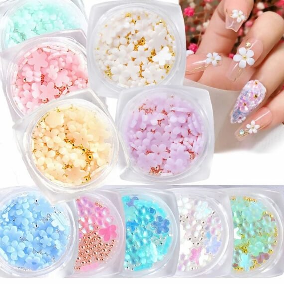 10 Boxes 3D Flower Nail Art Decorations, Light Changing Nail Art Decals and Symphony Colors Mixed Henna for Ladies and Girls Diy Charm Elegant Nail Art Decorations