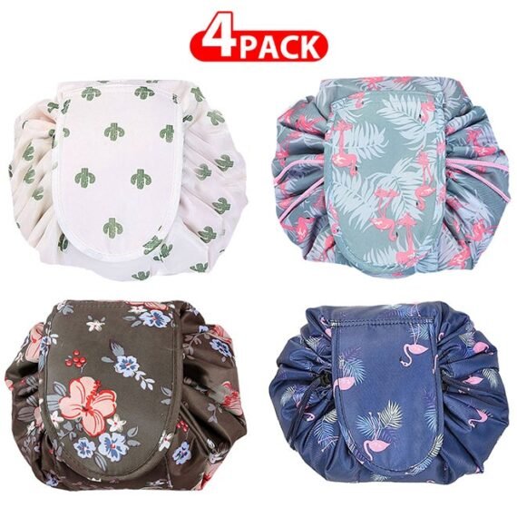 4 Pack Drawstring Lazy Cosmetic Travel Bag Women Makeup Bag for Travel and Household to Storing Cosmetics